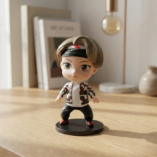 11cm TinyTan V (Taehyung) figure in Mic Drop outfit, dynamic pose. K-Pop collectible.