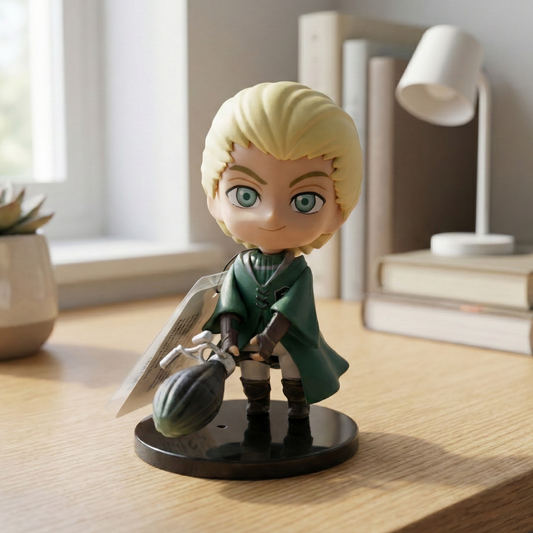 9cm Draco Malfoy Nendoroid figure in Slytherin robes, featuring a detailed, chibi-style design.