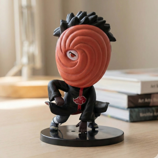 8cm Obito Uchiha (Tobi) figure in Akatsuki robes and spiral mask, bringing the Uchiha mystery to life.