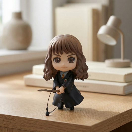 8cm Hermione Granger figure in Hogwarts robes, detailed for a mini scale.
