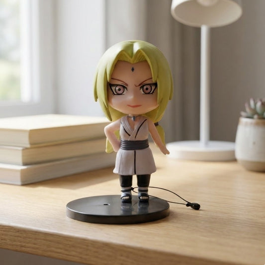 9cm Tsunade figure, the Fifth Hokage, in her classic green coat and dynamic pose.