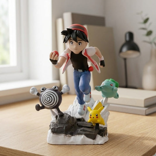 13cm Ash Ketchum figure in classic red and white hat, ready for battle.