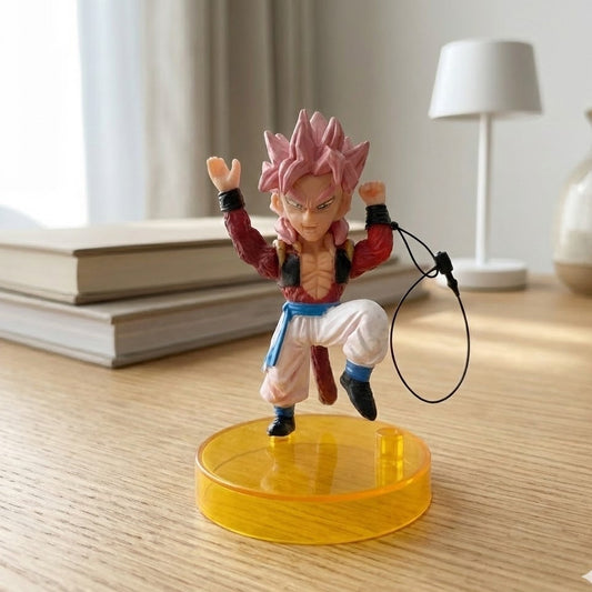 9cm Super Saiyan 4 Gogeta figure in battle pose with red fur and black hair.