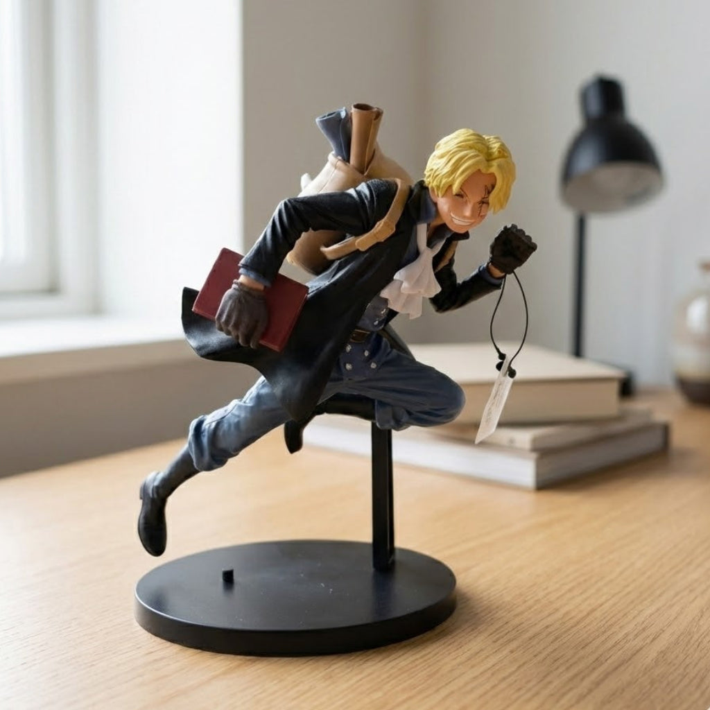 Sabo figure (16cm) in a dynamic running pose, wearing his signature top hat and gear.