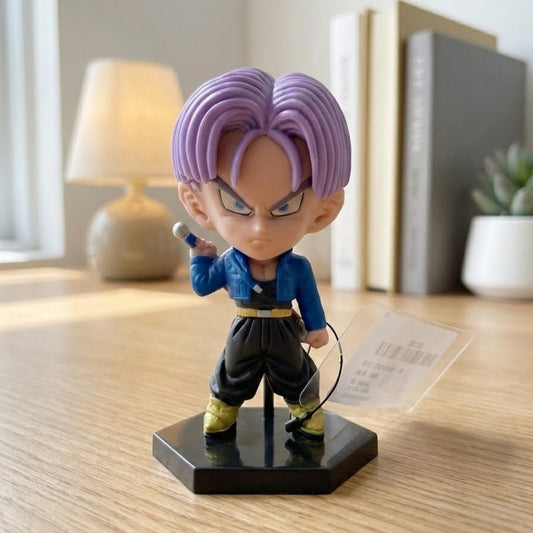13cm Future Trunks figure with sword in dynamic pose, purple hair, detailed DBZ collectible.