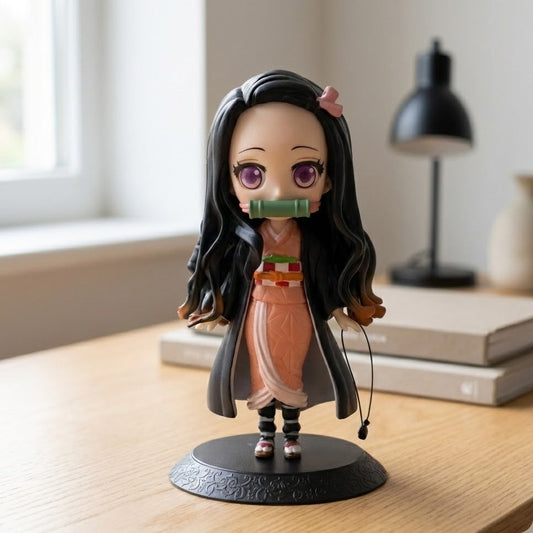 15cm Nezuko Kamado figure in Blood Demon Art pose, surrounded by pink flames.