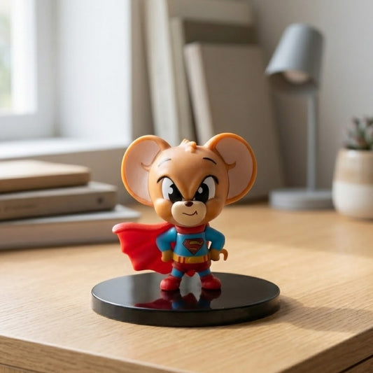 7cm Jerry mouse figure in a Super-Mouse (Superman) costume, ready for action.