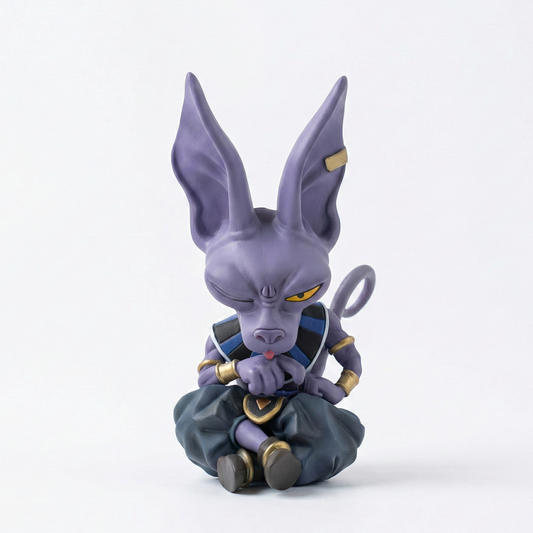14cm Lord Beerus action figure with a highly detailed cross-legged sitting pose and contemplative expression for Krishna Toyverse India.