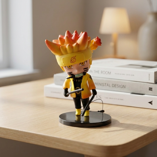 10cm Naruto in Kurama Chakra Mode: golden aura, battle stance, ready for action.
