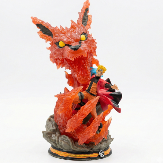 21cm Naruto Uzumaki action figure featuring his iconic Hokage cloak and a massive translucent orange Kurama spirit backing for Krishna Toyverse India.