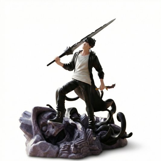 20cm Sung Jin-Woo action figure in black trench coat holding dual daggers for Krishna Toyverse India.