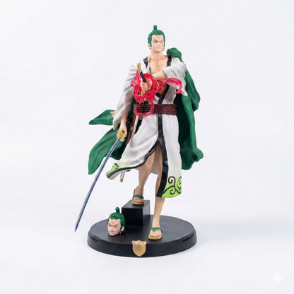 32cm large-scale Roronoa Zoro walking action figure with two interchangeable heads for Krishna Toyverse India.