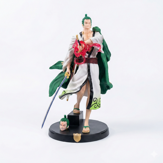 32cm large-scale Roronoa Zoro walking action figure with two interchangeable heads for Krishna Toyverse India.